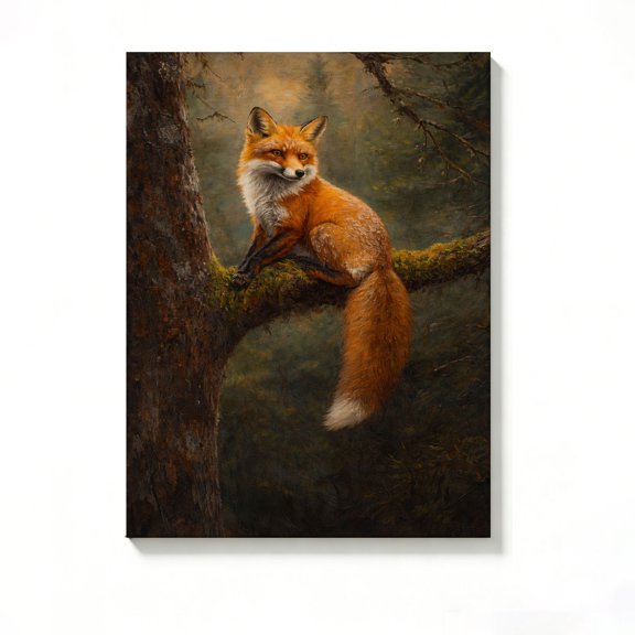Lavish Cover 8x12 Inch Vintage Forest Red Fox Tree Canvas Wall Art, Neutral Rustic Country Farmhouse Decor, No Frame