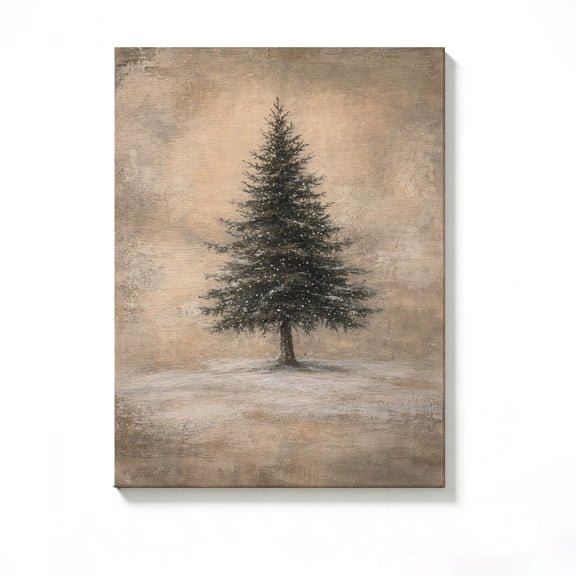 Lavish Cover 8x12 Inch Vintage Snowy Pine Tree Canvas Wall Art, Neutral Rustic Farmhouse Winter Decor, No Frame