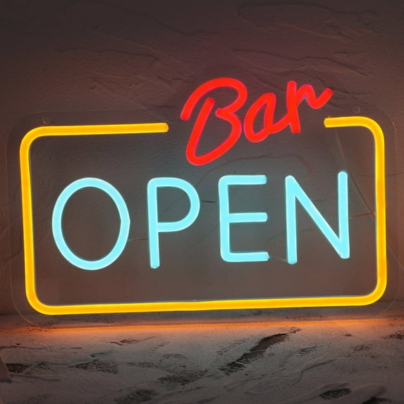 Y YUNHSOM "Bar OPEN" Neon Sign 13 x 8.6 Inch - Ice Blue & Red LED Neon Light, Adjustable Brightness, USB Powered, Window Door Decor for Bar Pub Cafe
