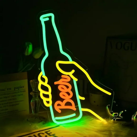 UPONRAY Beer Neon Signs, 10.7"*15.7" Dimmable & USB-Powered LED Neon Light, Stylish Wall Decor for Bar, Party, Restaurant, Living Room, Man Cave