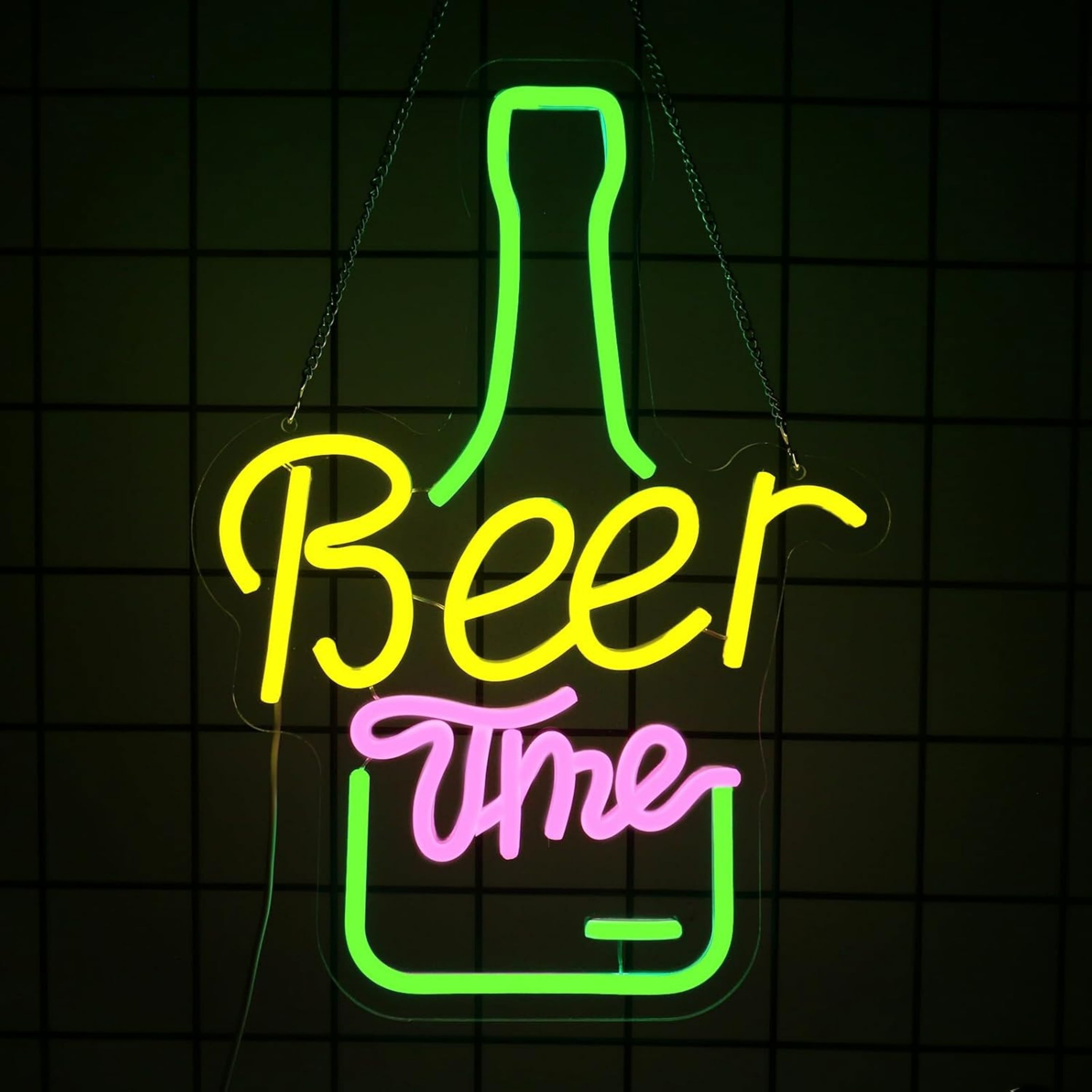 UPONRAY Beer Time Neon Signs, 11.2"*15.7" Dimmable & USB-Powered LED Neon Light, Stylish Wall Decor for Bar, Party, Restaurant, Living Room, Man Cave