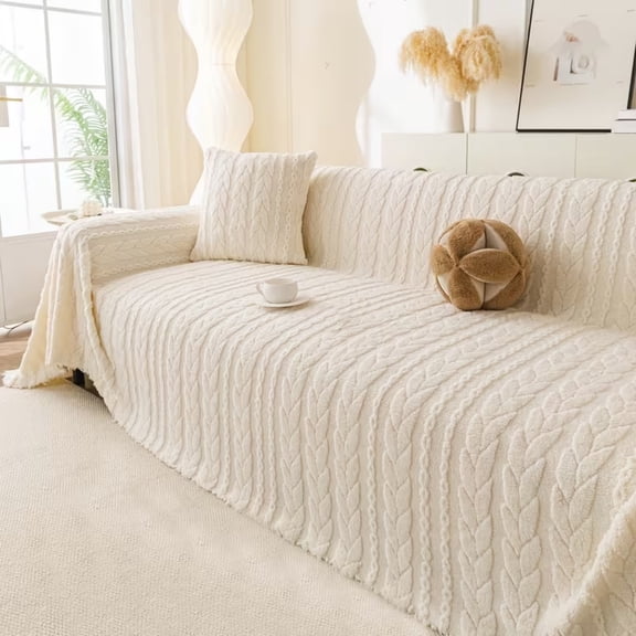 Lavish Cover Beige Multi-Functional Couch Cover Blanket, 70"x50" Soft Breathable Textured Sofa Throw with Tassels, Washable Furniture Protector for Pets & Kids