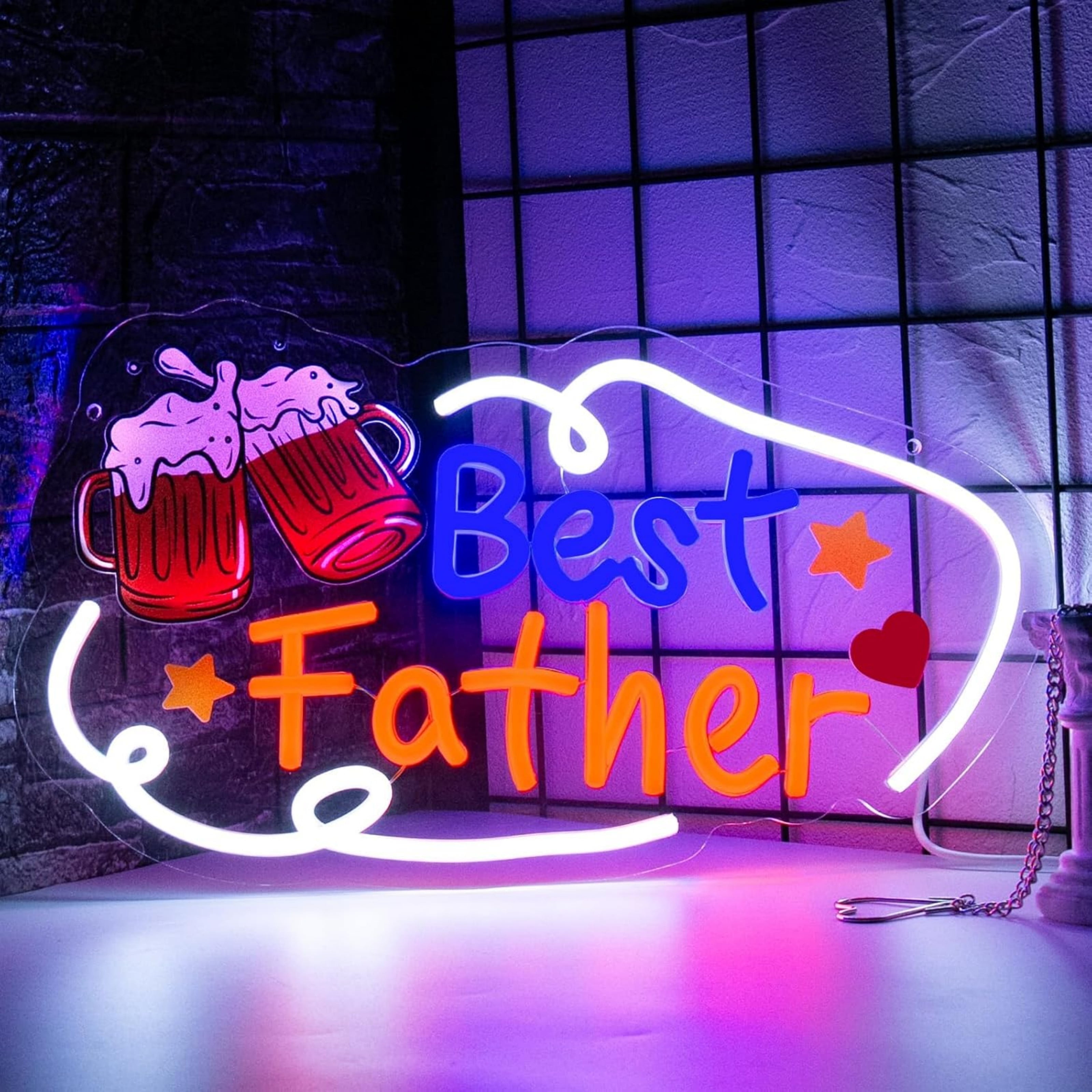 UPONRAY Best Father Neon Signs, 15.7"*9" Dimmable & USB-Powered LED Neon Light, Stylish Wall Decor as gifts for Father's Day, Father's Birthday