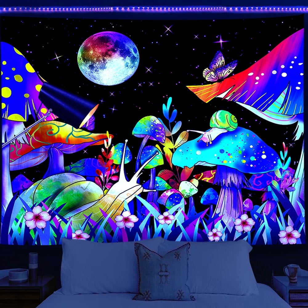 Y YUNHSOM Blacklight Mushroom Fantasy Tapestry UV Reactive Fantasy Wall ...