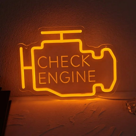 UPONRAY Check Engine Neon Signs, 11.8'*8.6' Dimmable & USB-Powered LED Neon Light, Stylish Wall Decor for Man Cave, Garage, Workshop(Engraved Letters)