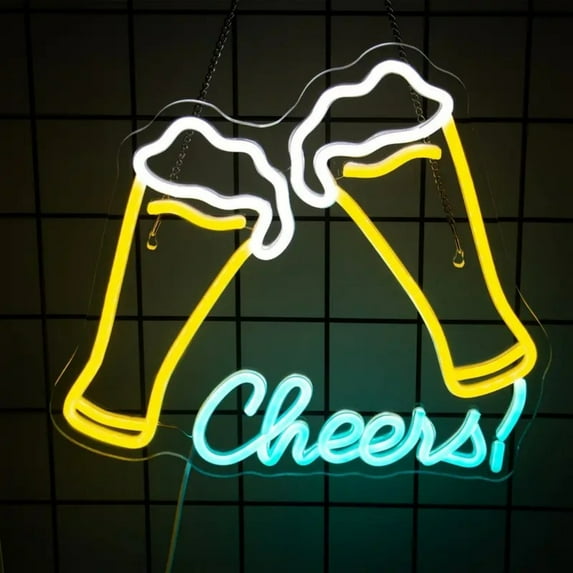 UPONRAY Cheers Neon Signs, 13"*11.8" Dimmable & USB-Powered LED Neon Light, Stylish Wall Decor for Bar, Party, Restaurant, Living Room, Man Cave