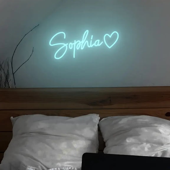 UPONRAY Single Line Custom Neon Signs with Heart, Usb Powered with Adjustable Brightness Wall Decor for Gifts, Ice Blue, 16 inch