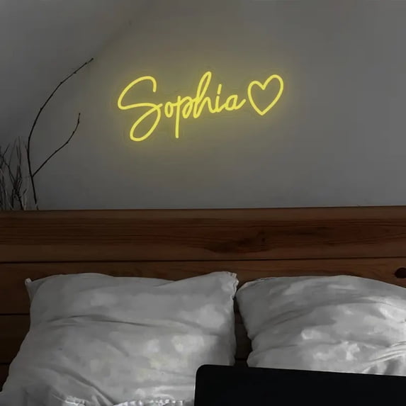 UPONRAY Single Line Custom Neon Signs with Heart, Usb Powered with Adjustable Brightness Wall Decor for Gifts, Lemon Yellow, 16 inch