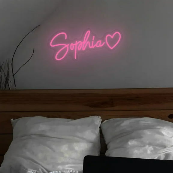 UPONRAY Single Line Custom Neon Signs with Heart, Usb Powered with Adjustable Brightness Wall Decor for Gifts, Pink, 14 inch