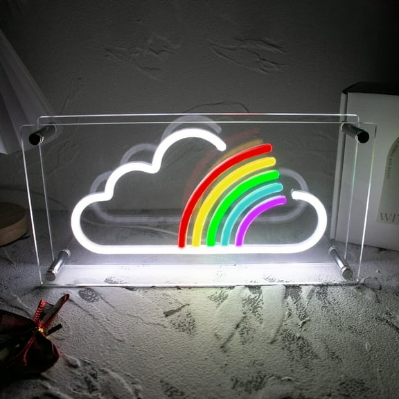 Y YUNHSOM Desktop Rainbow Cloud Neon Sign，USB Powered LED Desk Lightbox for Table Decor,Colorful LED Rainbow Neon Light for Wall Art,Bedroom Decorations,Party,and Holiday Decor
