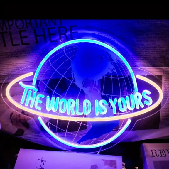 UPONRAY Earth Neon Signs, 16.5"*11.8" Dimmable & USB-Powered LED Neon Light, Stylish Wall Decor for Bedroom, Game Room, Bar, Internet Cafe, Arcade