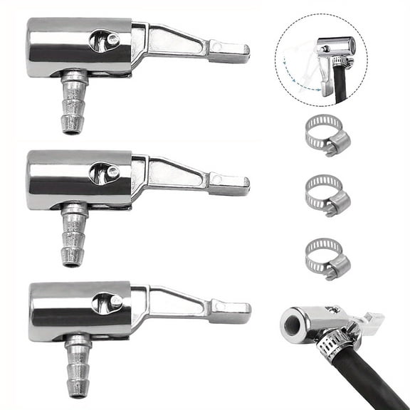 Lavish Cover Enhanced Quick Clamp Tire Inflator Chuck, 3PCS All Metal Air Chuck with Hose Clamps, 200PSI for Cars, Bikes & Motorcycles