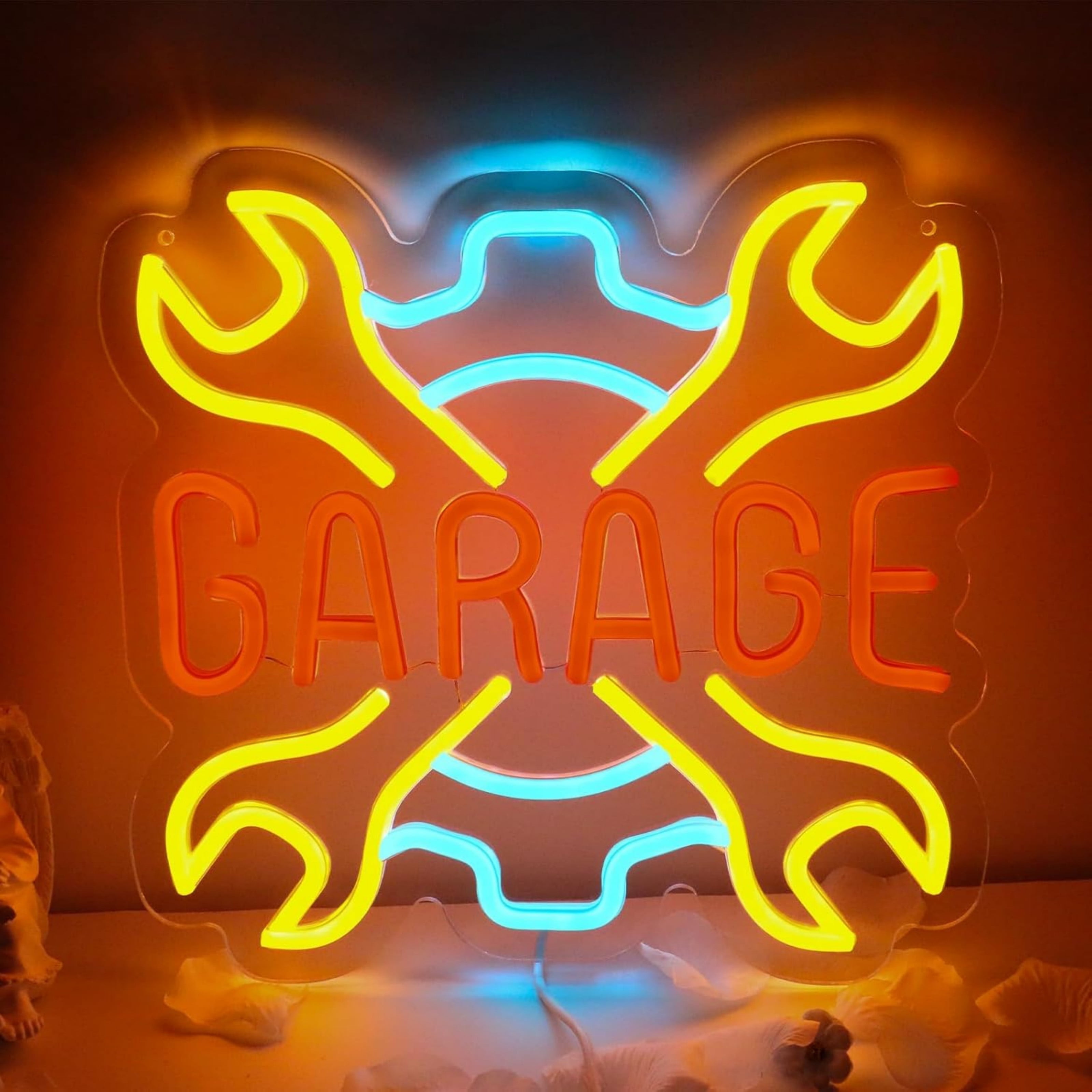 UPONRAY Garage Neon Signs, 11.8'*11.4' Dimmable & USB-Powered LED Neon Light, Stylish Wall Decor for Man Cave, Garage, Workshop