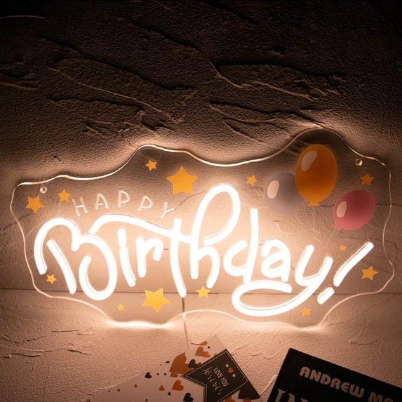 Y YUNHSOM Happy Birthday Neon Signs for Party Decor, Usb Power Dimmable LED Neon Light for Wall Decor Birthday Backdrop UV Printing(16*9 Inch)
