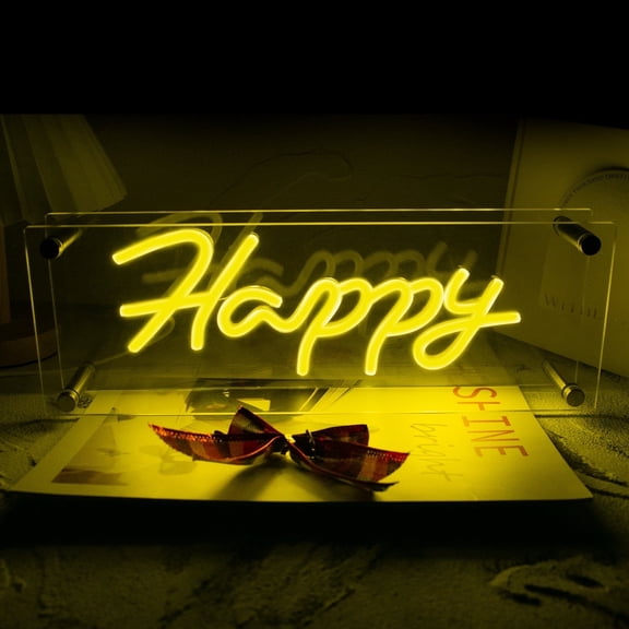 Y YUNHSOM Happy Neon Sign Dimmable Letter Neon Signs USB Powered LED Neon Light for Room Decor,Light Up Desk Lightbox Sign for Home Art Table Bedroom Wall Decor Gift for Family Birthday