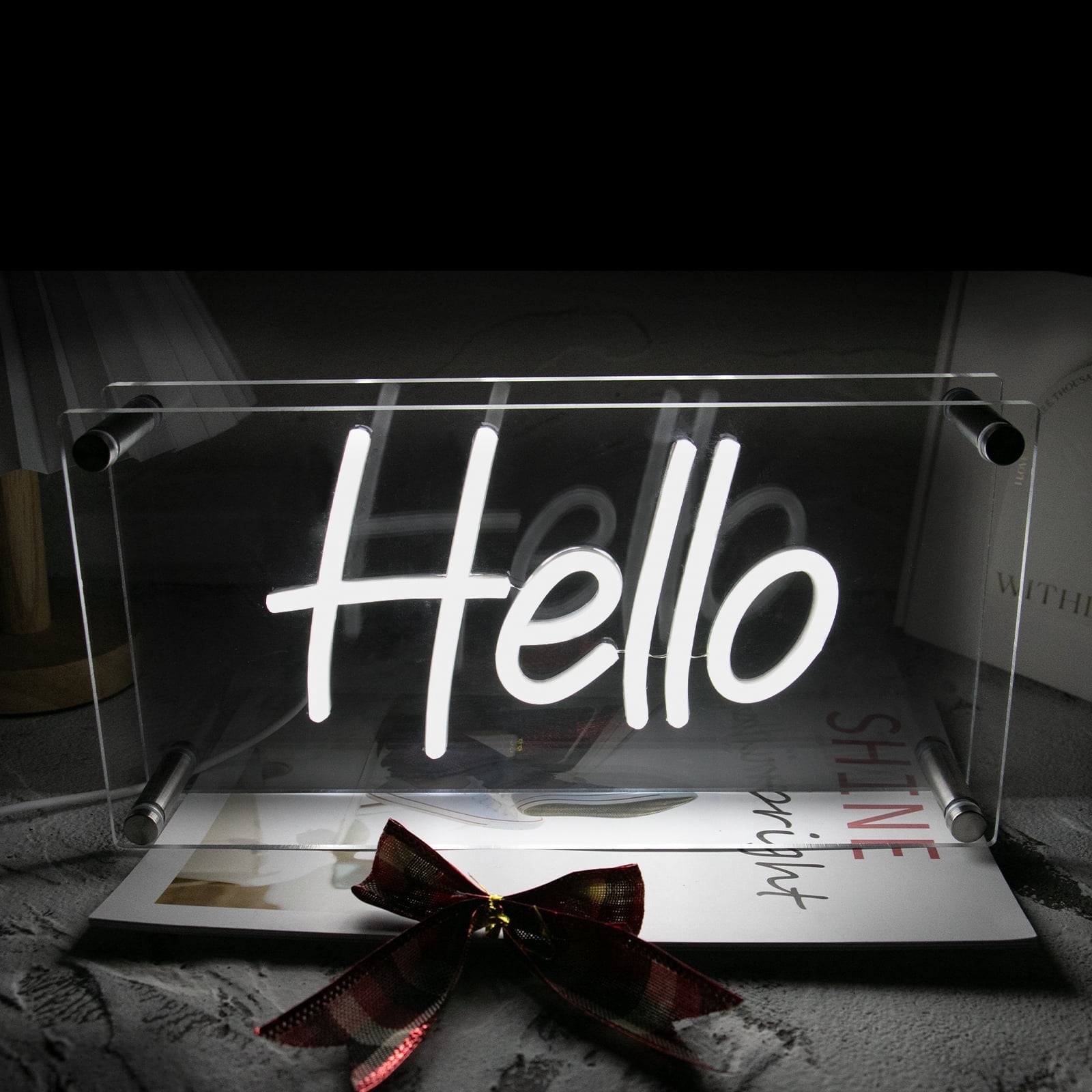 Hello. Sign Ex Y YUNHSOM Hello Neon Sign White Hello Signs USB LED Desk Lightbox Neon ...