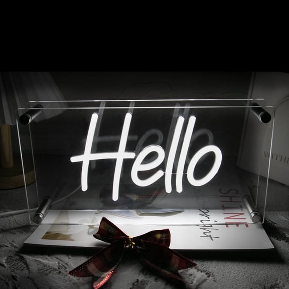 Y YUNHSOM Hello Neon Sign White Hello Signs USB LED Desk Lightbox Neon Sign for Girls Bedroom, USB Powered Hello Neon Light Sign with Dimmable Switch, Neon Hello Sign for Club Pub Party Decor