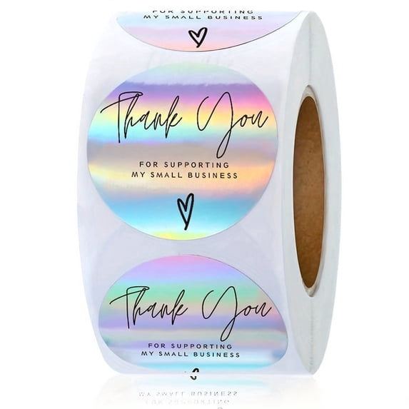 Lavish Cover Holographic Thank You Stickers, 1" Round "For Supporting My Small Business" Labels, 500pcs/Roll, 2 Rolls for Packaging, Gifts & Envelopes