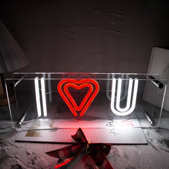 Y YUNHSOM I Love You Neon Sign USB Powered Heart Neon Lightbox Sign for Table Decor, Dimmable Double-Layer LED Light Neon Sign for Home,Valentines Day, Decor Gift for Girl Lover