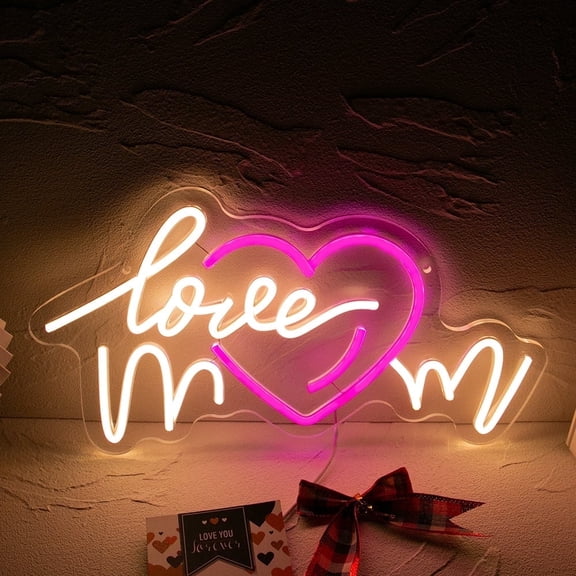 Y YUNHSOM Love Mom Neon Sign,USB Power Dimmable Led Light Sign for Wall Decor，Room, Office, Mother's Day Gift(15.75*8.66 Inch)