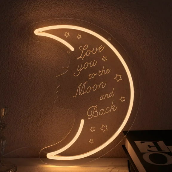 UPONRAY Love You to the Moon and Back Neon Signs, 13.8"*11" Dimmable & USB-Powered LED Neon Light, Stylish Wall Decor as gifts for Valentine's Day, Birthday, Family, Lover, Children