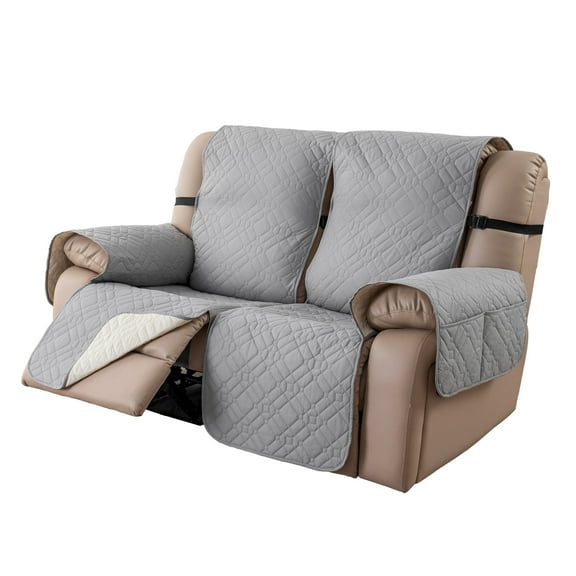 Lavish Cover 100% Waterproof Recliner Loveseat Cover, 2 Pieces Non-Slip Recliner Couch Slipcovers, Washable Furniture Protector with Pockets & Elastic Straps for Kids Pets, 2 Seaters, Light Gray