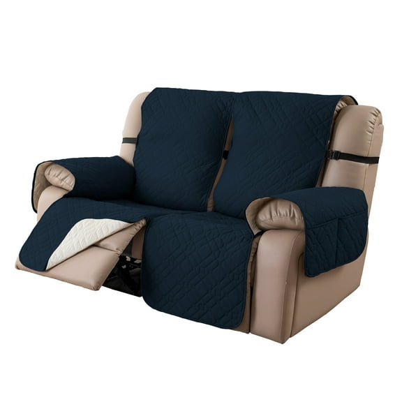 Lavish Cover 100% Waterproof Recliner Loveseat Cover, 2 Pieces Non-Slip Recliner Couch Slipcovers, Washable Furniture Protector with Pockets & Elastic Straps for Kids Pets, 2 Seaters, Navy Blue