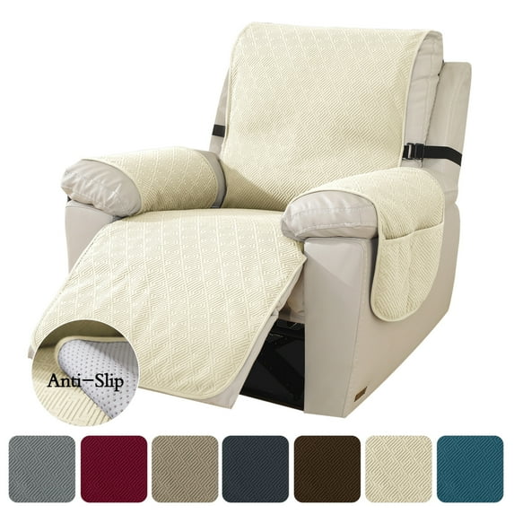 Lavish Cover 100% Waterproof Recliner Chair Cover, 1 Piece Non-Slip Recliner Chair Slipcovers, Washable Furniture Protector with Pockets & Elastic Straps for Kids Pets, 23 inch, Beige