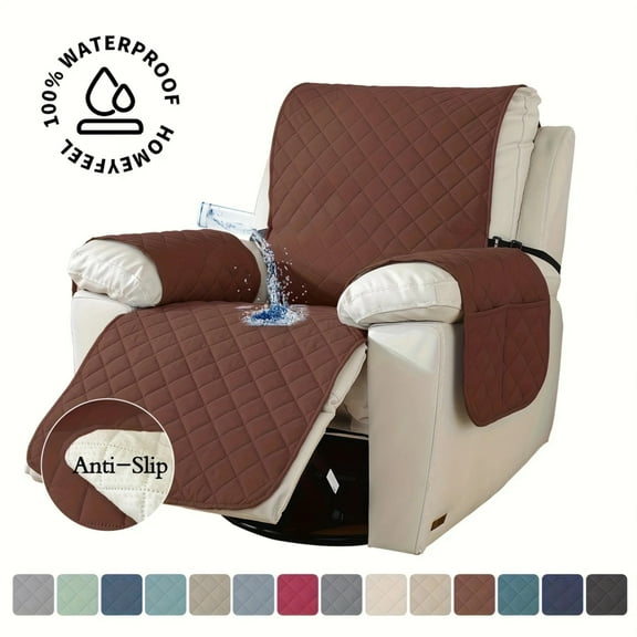 Lavish Cover 100% Waterproof Recliner Chair Cover, 1 Piece Non-Slip Recliner Chair Slipcovers, Washable Furniture Protector with Pockets & Elastic Straps for Kids Pets, 23 inch, Dark Coffee