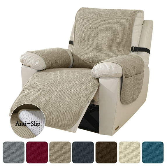 Lavish Cover 100% Waterproof Recliner Chair Cover, 1 Piece Non-Slip Recliner Chair Slipcovers, Washable Furniture Protector with Pockets & Elastic Straps for Kids Pets, 23 inch, Khaki