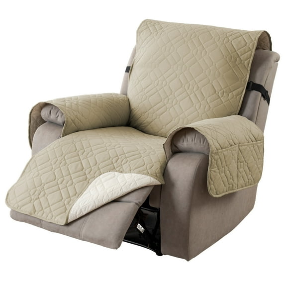 Lavish Cover 100% Waterproof Recliner Chair Cover, 1 Piece Non-Slip Recliner Chair Slipcovers, Washable Furniture Protector with Pockets & Elastic Straps for Kids Pets, 23 inch, Khaki