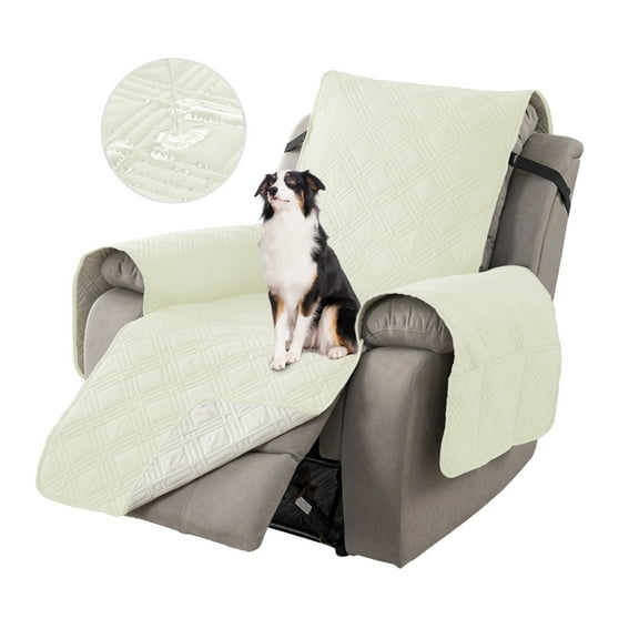 Lavish Cover 100% Waterproof Recliner Chair Cover, 1 Piece Non-Slip Recliner Chair Slipcovers, Washable Furniture Protector with Pockets & Elastic Straps for Kids Pets, 28 inch, Cream White