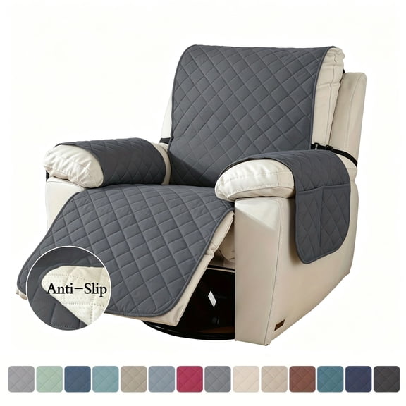 Lavish Cover 28in 1-Seater Recliner Cover, Dark Gray Waterproof Quilted Chair Protector with Pockets, Anti-Slip Sofa Slipcover for Pets