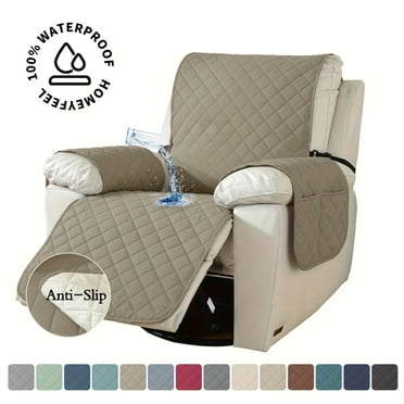 Lavish Cover 100% Waterproof Recliner Chair Cover, 1 Piece Non-Slip Recliner Chair Slipcovers, Washable Furniture Protector with Pockets & Elastic Straps for Kids Pets, 28 inch, Light Coffee