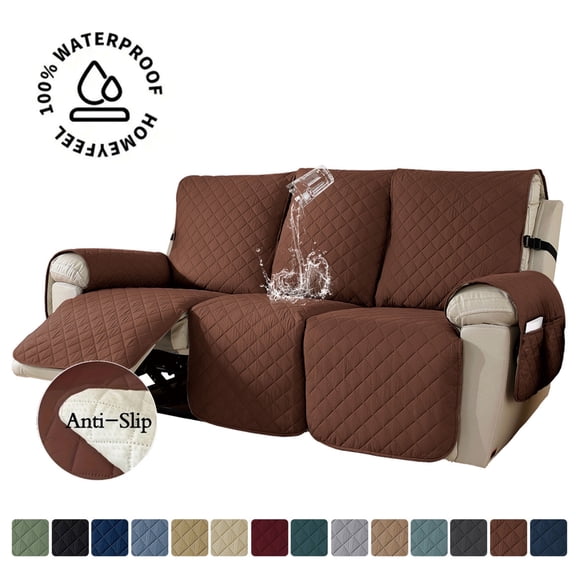 Lavish Cover 100% Waterproof Recliner Sofa Cover, 3 Pieces Non-Slip Recliner Couch Slipcovers, Washable Furniture Protector with Pockets & Elastic Straps for Kids Pets, 3 Seaters, Dark Coffee