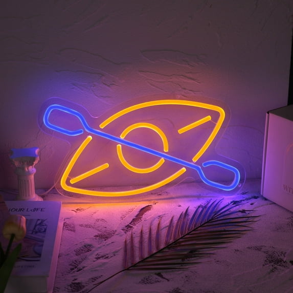 Y YUNHSOM Neon Sign, LED Kayak Paddle and Eye Shape Neon Light, Adjustable Brightness Wall Decor for Outdoor Enthusiasts, Home and Bar(12.2"*13.8")