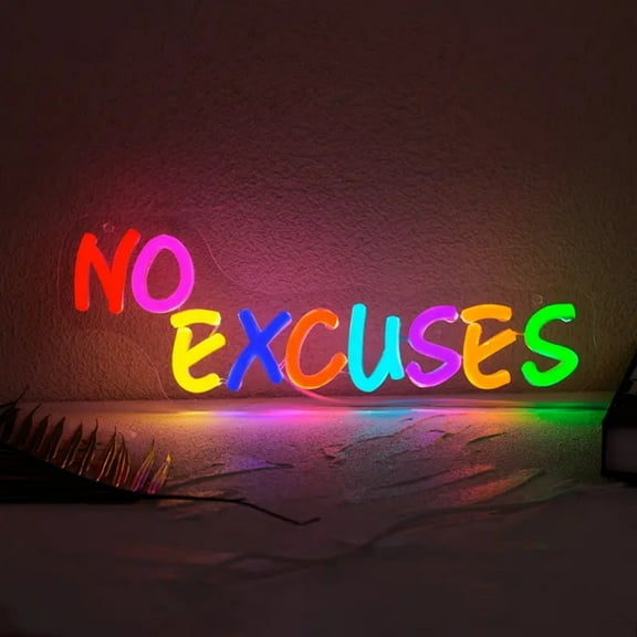 UPONRAY No Excuses Neon Signs, 13"*4.9" Dimmable & USB-Powered LED Neon Light, Stylish Wall Decor for Bedroom, Office, Gym, Friend, Children