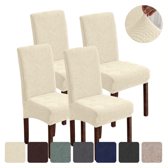 Lavish Cover 4 Pack Chair Covers for Dining Room, Beige Stretchable Universal Dining Chair Slipcovers with Backrest, Soft Washable Kitchen Chair Protector
