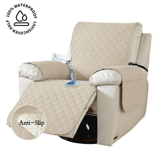 Y YUNHSOM Recliner Chair Covers with Nonslip Waterproof Layer - Machine Washable Furniture Protectors for Pet-Friendly Homes(23 In, Beige)