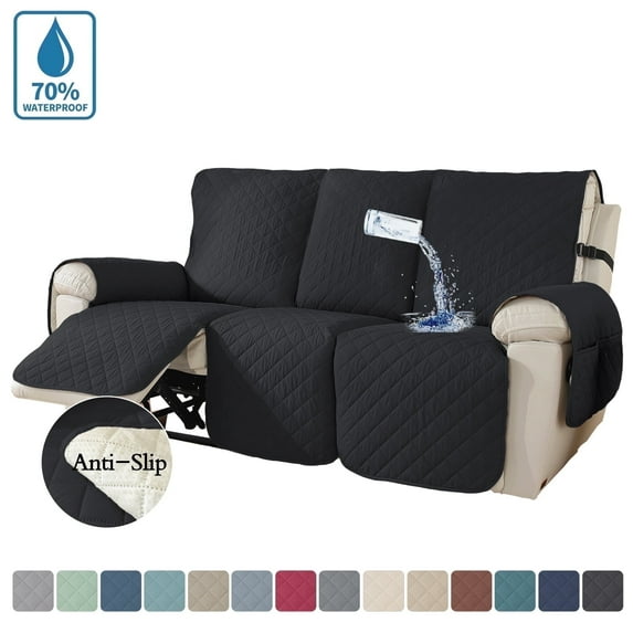 Y YUNHSOM Recliner Chair Covers with Nonslip Waterproof Layer - Machine Washable Furniture Protectors for Pet-Friendly Homes(3 Seat, Black)