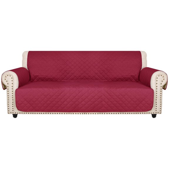 Y YUNHSOM Reversible Waterproof Sofa Slipcover for Pets Non-Slip Machine Washable Couch Cover with Elastic Straps(3 Seat, Red)