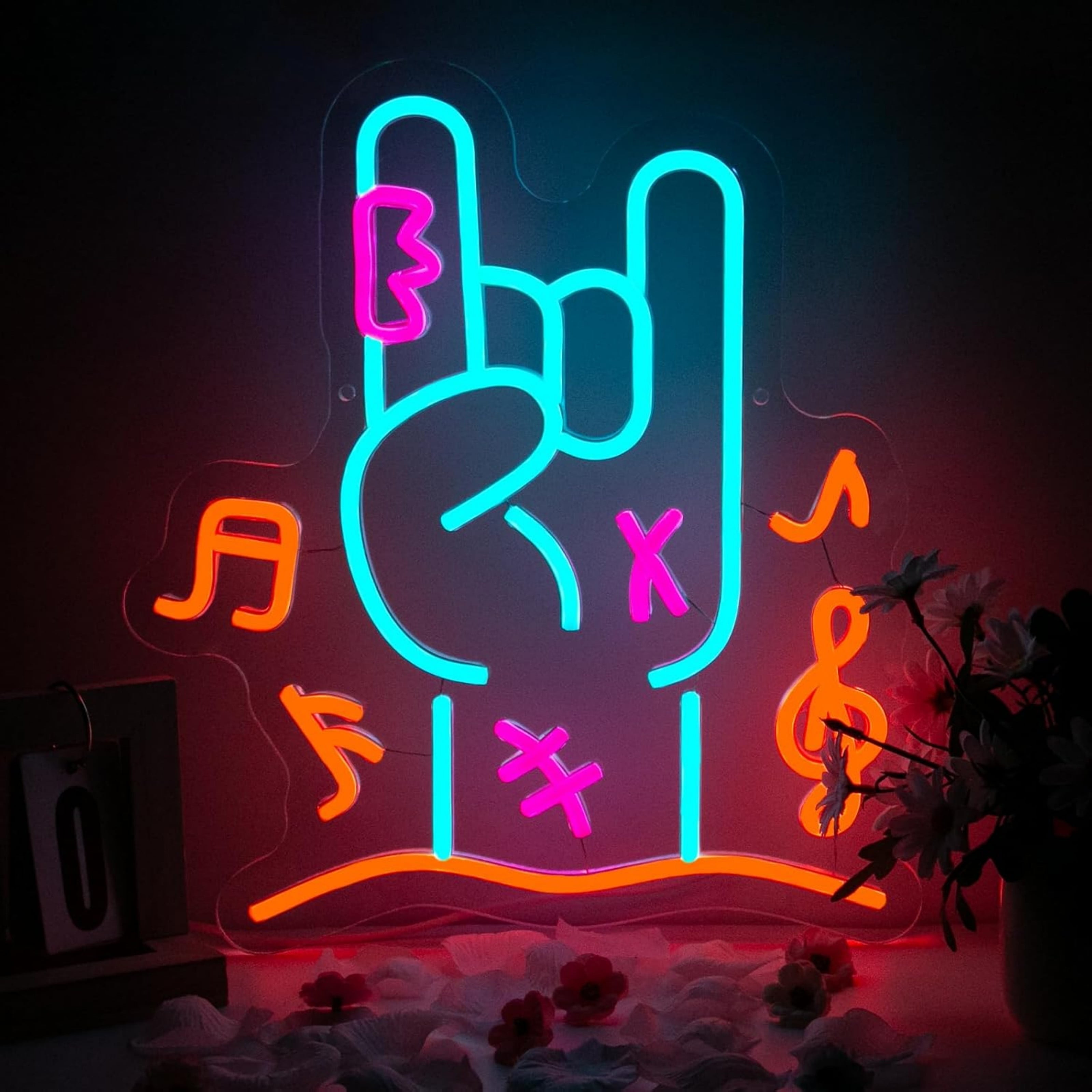 UPONRAY Rock Finger Neon Signs, 13"*13.8" Dimmable & USB-Powered LED Neon Light, Stylish Wall Decor for Bedroom, Game Room, Dance Hall, Internet Cafe, Arcade