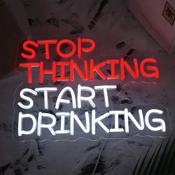 UPONRAY Stop Thinking, Start Drinking Neon Signs, 13.8"*10.2" Dimmable & USB-Powered LED Neon Light, Stylish Wall Decor for Bar, Party, Restaurant, Living Room, Man Cave