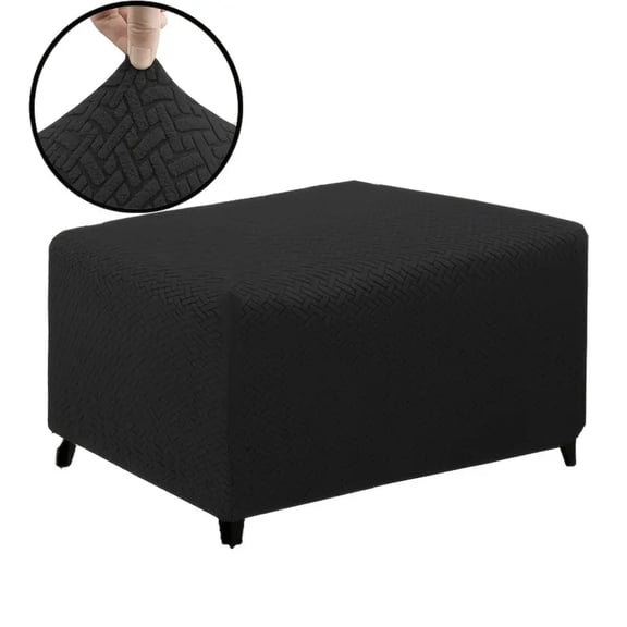 Lavish Cover Stretch Ottoman Cover, Non-Slip Slipcovers for Footrest, Machine Washable Footstool Furniture Protector for Kids Pets, M Size, Black