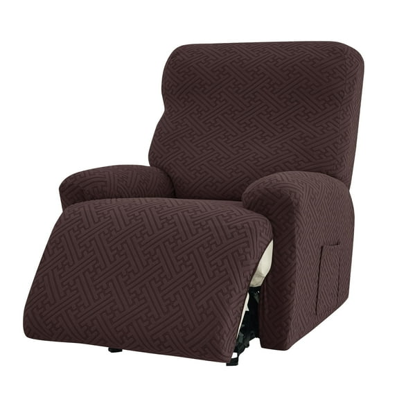 Y YUNHSOM Stretch Recliner Chair Covers, Recliner Sofa Slipcovers Stripe Jacquard Recliner Couch Covers Furniture Protector Covers for Pet Kid (1 Seater, Deep Coffee)