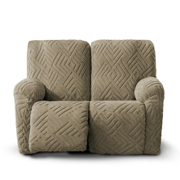 Lavish Cover Stretch Recliner Loveseat Cover, Non-Slip Slipcovers for Recliner Loveseat, Washable Furniture Protector with Pocket & Elastic Bottom for Kids Pets, 2 Seaters, Gray Brown