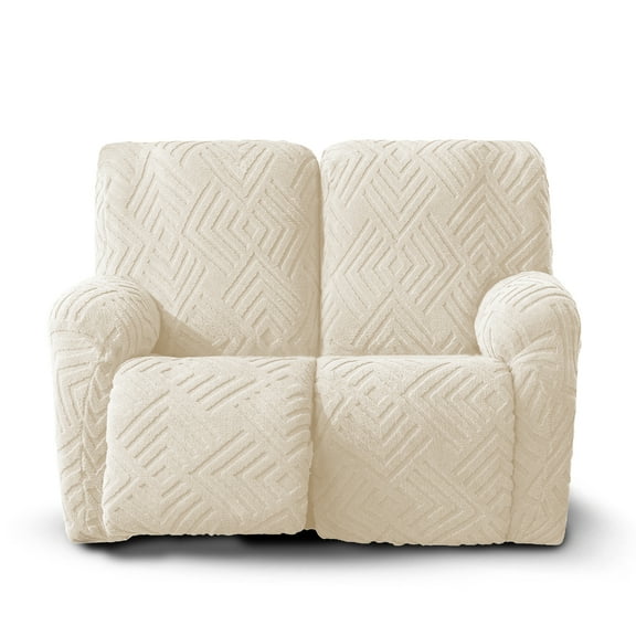 Lavish Cover Stretch Recliner Loveseat Cover, Non-Slip Slipcovers for Recliner Loveseat, Washable Furniture Protector with Pocket & Elastic Bottom for Kids Pets, 2 Seaters, Beige