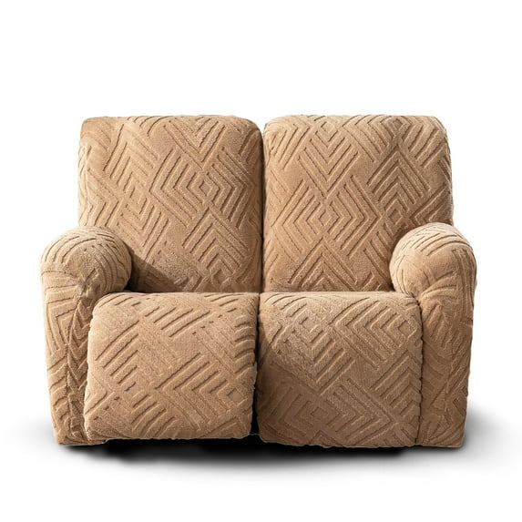 Lavish Cover Stretch Recliner Loveseat Cover, Non-Slip Slipcovers for Recliner Loveseat, Washable Furniture Protector with Pocket & Elastic Bottom for Kids Pets, 2 Seaters, Khaki
