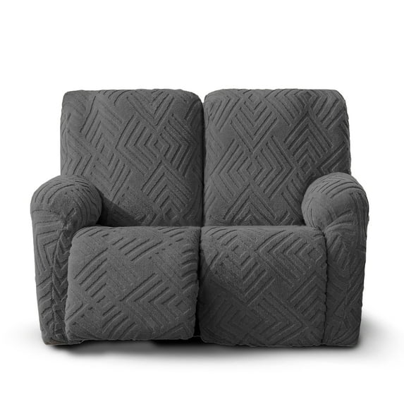 Lavish Cover Stretch Recliner Loveseat Cover, Non-Slip Slipcovers for Recliner Loveseat, Washable Furniture Protector with Pocket & Elastic Bottom for Kids Pets, 2 Seaters, Dark Gray