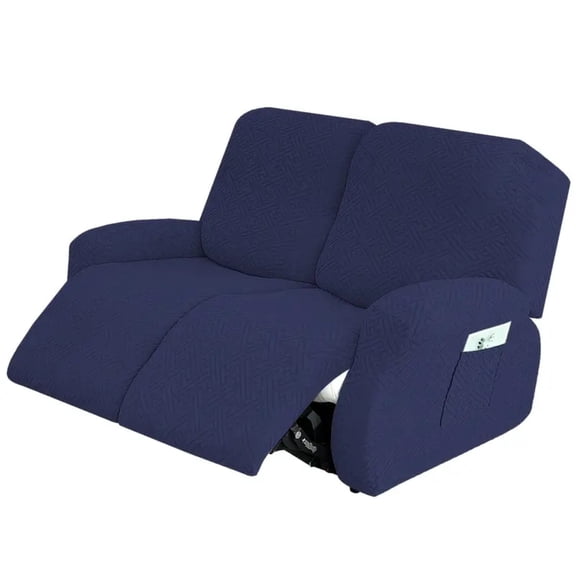 Lavish Cover Stretch Recliner Loveseat Cover, Non-Slip Slipcovers for Recliner Loveseat, Washable Furniture Protector with Pocket & Elastic Bottom for Kids Pets, 2 Seaters, Navy Blue